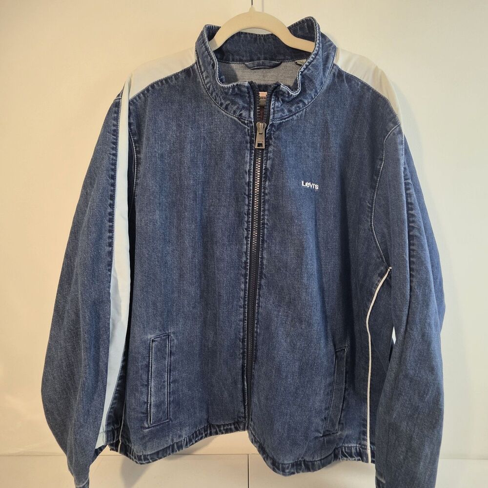 Levi Jean Jacket Blue Womens 3X Denim Track Full Zip White Stripe New Nwt Levi's